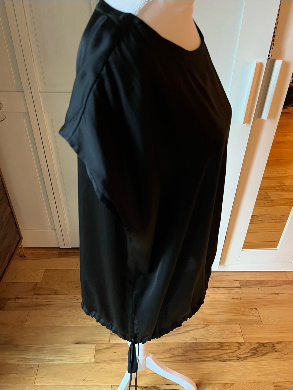 Eileen Fisher Black Silk Cotton Bateau Neck Top | Size Large - Picture 3 of 8